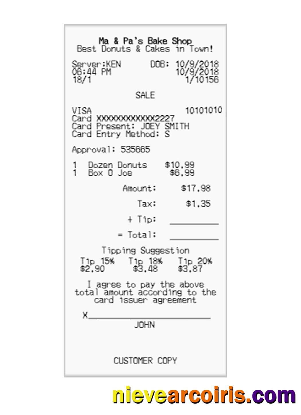 MA & PA'S BAKE SHOP receipt